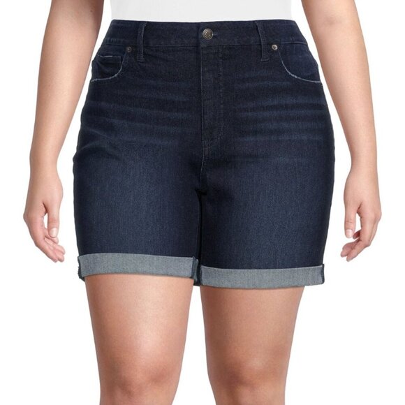 NWT Terra & Sky Women's Plus High Rise Dark Wash Curvy Denim Shorts. 20W - Picture 1 of 6